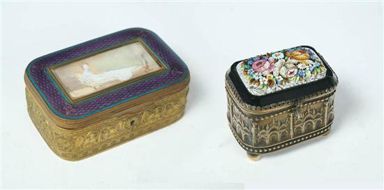 Appraisal: TWO JEWELRY OR TRINKET BOXES Includes a gilt brass box