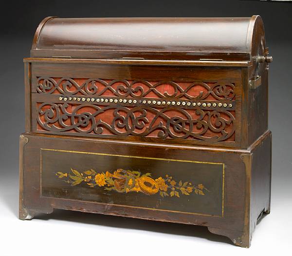 Appraisal: A French inlaid rosewood organ music box second half th