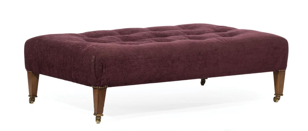 Appraisal: English Ottoman button tufted cushion tapered square legs caps and