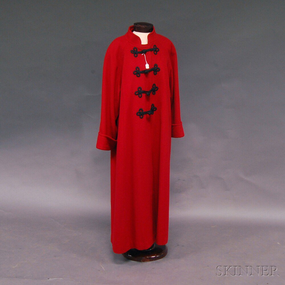 Appraisal: Christian Dior Red Lamb's Wool Lady's Overcoat with braided black