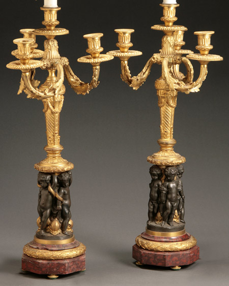 Appraisal: Pair of Louis XVI Style Ormolu Bronze and Marble Figural