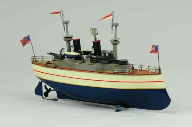 Appraisal: FLEISCHMANN WARSHIP Germany c painted in blue and white hull