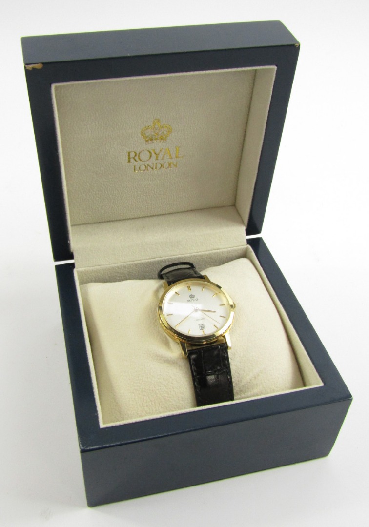 Appraisal: A Royal London gentleman's gold plated circular cased wristwatch champagne