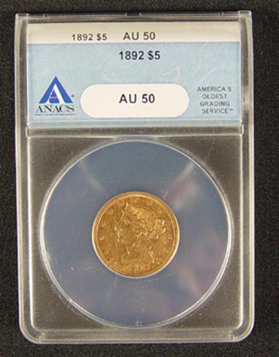 Appraisal: Liberty Gold Coin ANACS certified and graded AU