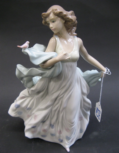 Appraisal: SPANISH LLADRO GLAZED PORCELAIN FIGURE Summer Serenade a young lady