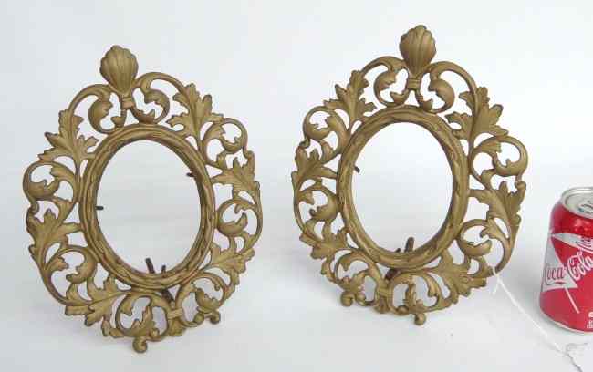 Appraisal: Pair vintage brass ornate frames Takes a '' x ''