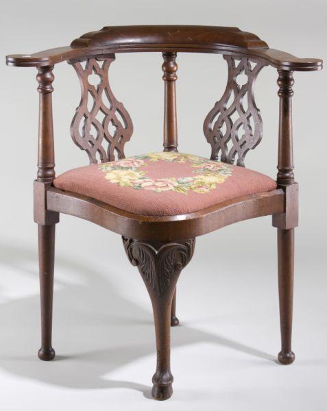 Appraisal: Georgian Style Antique Corner Chair late th century mahogany and