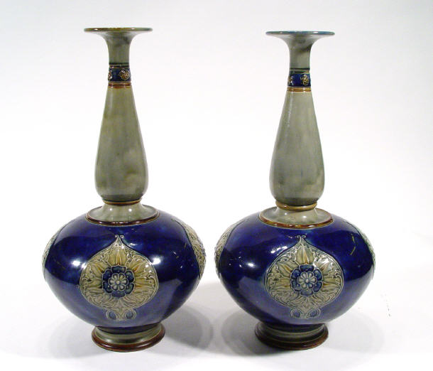 Appraisal: Pair of Royal Doulton Lambeth stoneware double gourd vases with