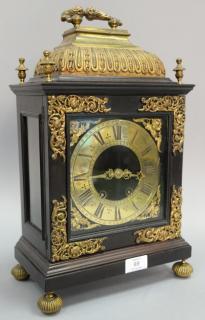 Appraisal: Ebonized chime clock with brass top and feet chips on