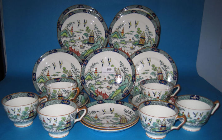 Appraisal: Crown Staffordshire Pagoda Style teaset comprising cups saucers and side