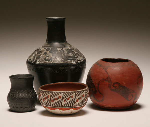 Appraisal: Four Native American pottery vessels polychrome and sgraffito decorations one