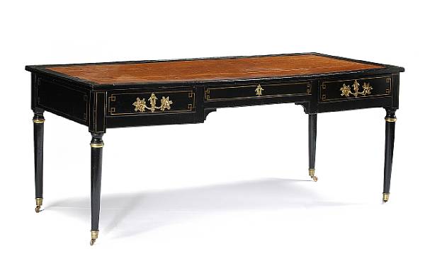 Appraisal: A Louis XVI gilt bronze mounted ebonized and brass inlaid