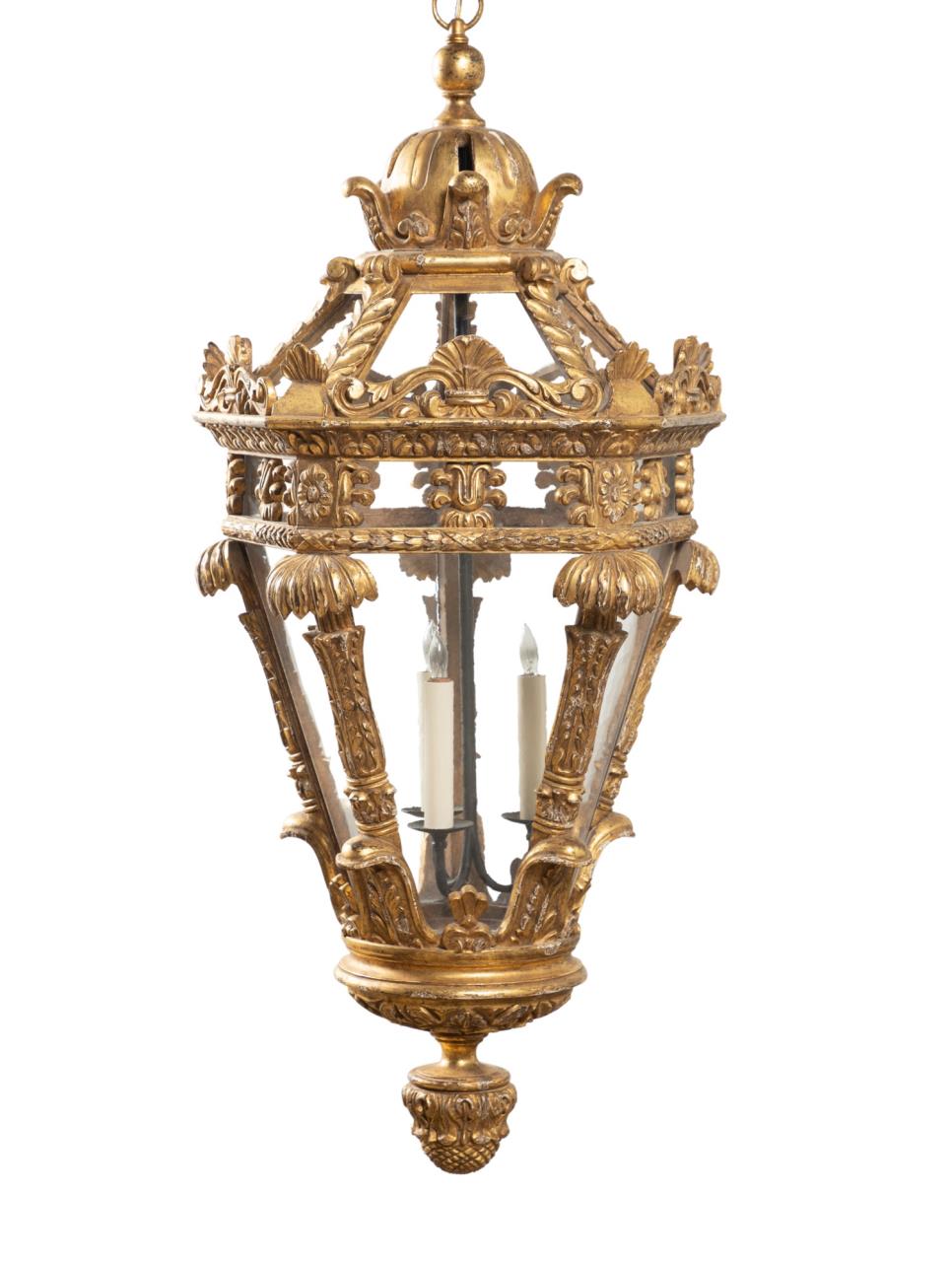 Appraisal: ITALIAN BAROQUE STYLE GILTWOOD ENTRANCE LANTERN Italian carved giltwood three