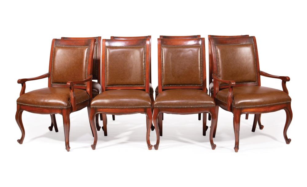 Appraisal: Set of Eight Louis XV-Style Mahogany Dining Chairs incl arms