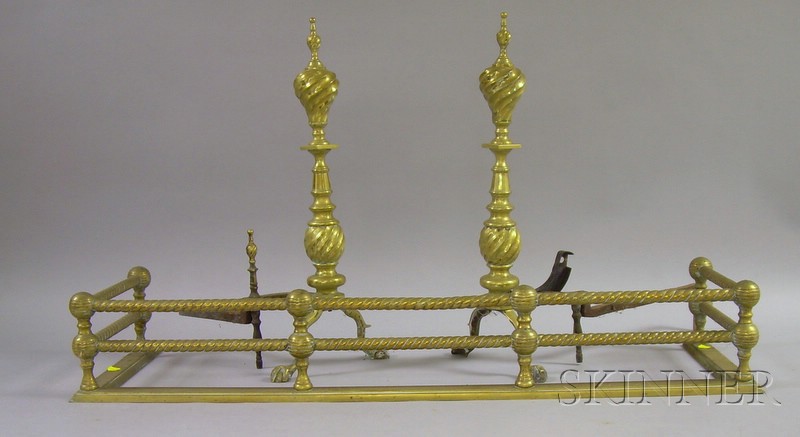 Appraisal: Pair of Victorian Twist and Turned Brass Andirons and a