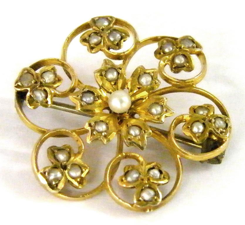 Appraisal: ct floral shaped pearl set brooch gm