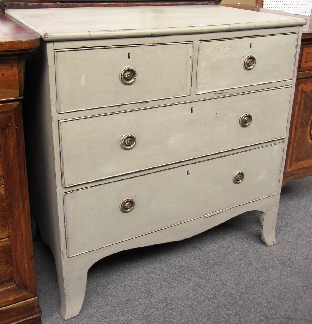 Appraisal: A George III later painted chest of two short and