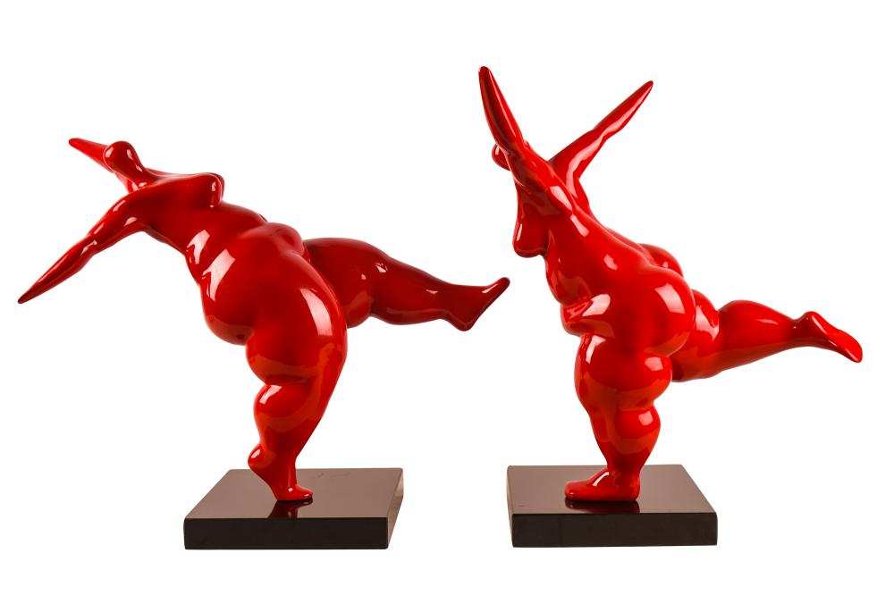 Appraisal: AFTER FERNANDO BOTERO TWO BALLERINA FIGURESunsigned red-lacquered acrylic each mounted