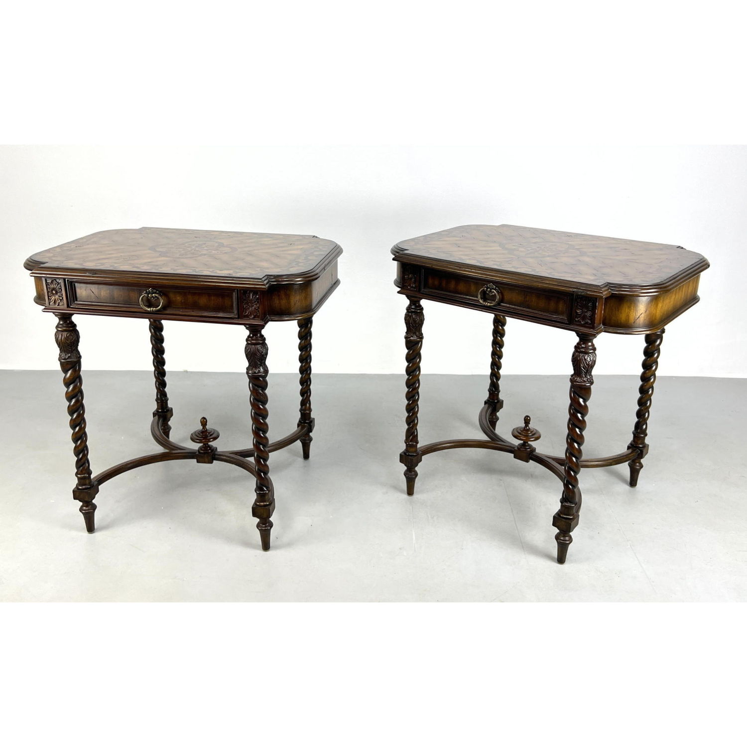 Appraisal: Pr MAITLAND SMITH One Drawer Side Tables Carved Twisted Legs