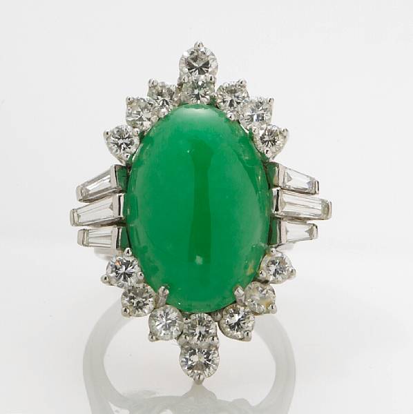 Appraisal: A jadeite jade and diamond ring estimated total diamond weight