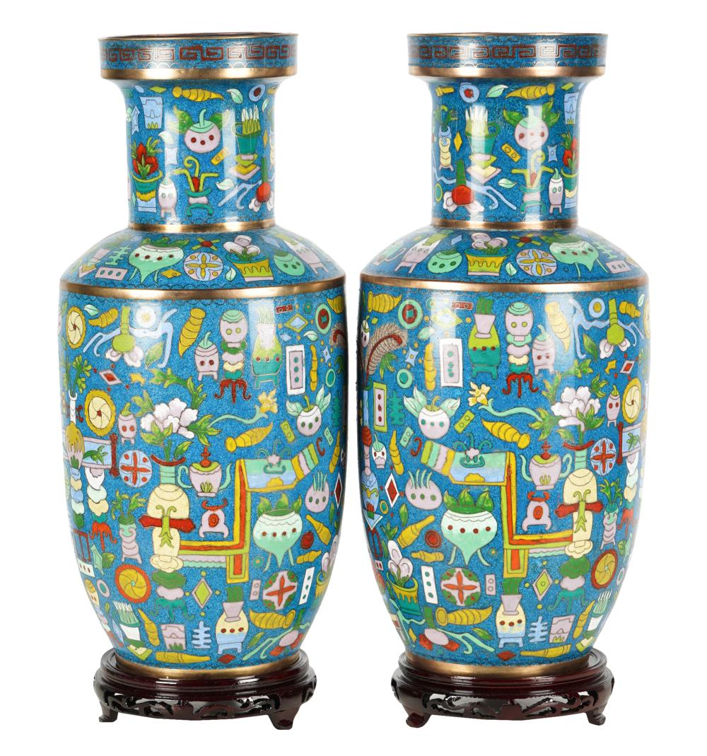 Appraisal: PAIR OF CHINESE CLOISONNE VASESeach with four-character mark to read