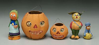 Appraisal: Five German jack-o-lanterns two paper with painted elements one -