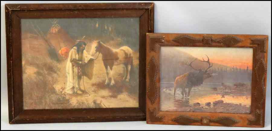 Appraisal: TWO FRAMED VINTAGE PRINTS Indian and Poney Frame '' x