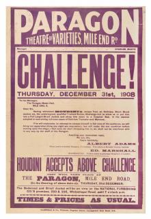 Appraisal: Houdini Harry Challenge London Oldfield Co Letterpress poster advertises Houdini