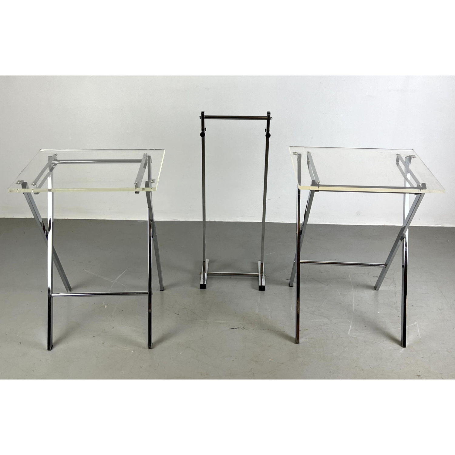 Appraisal: Lucite and Chrome Table set Folding tables and Stand Table