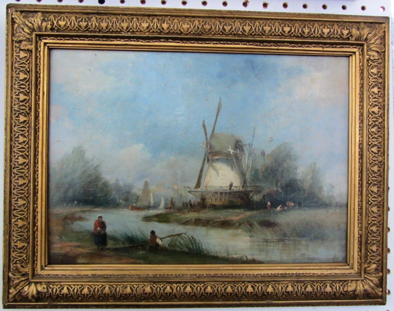 Appraisal: Dutch School th century River scene with figures near a