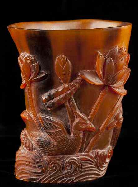 Appraisal: Chinese Rhinoceros Horn Libation Cupmaker's mark on the bottom the