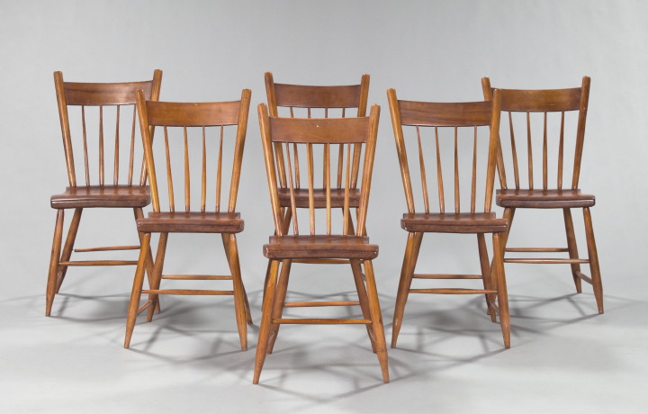 Appraisal: Suite of Six American Vernacular Pine Plank-Seat Dining Chairs mid-