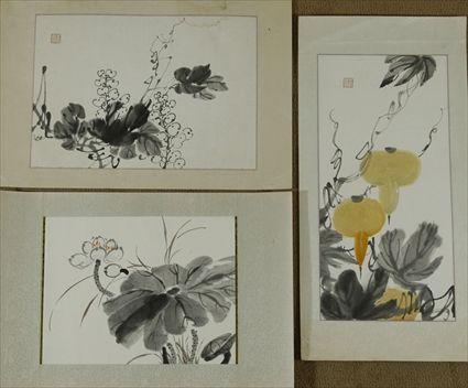 Appraisal: Japanese Paintings on Paperboard and Silk Scrolls Together with misc