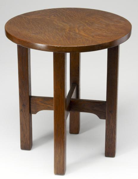 Appraisal: ARTS CRAFTS Tabouret with circular top and arched stretchers x