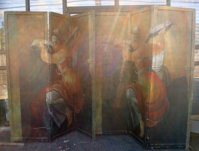 Appraisal: Pair of Hand Painted Panel Screens From a Manhattan location