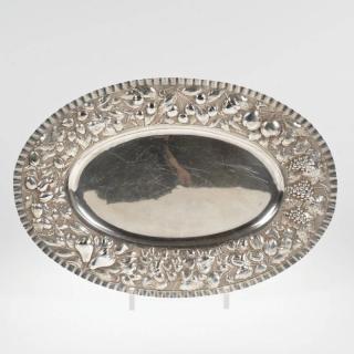 Appraisal: Continental silver repousse oval tray th th c fruit and