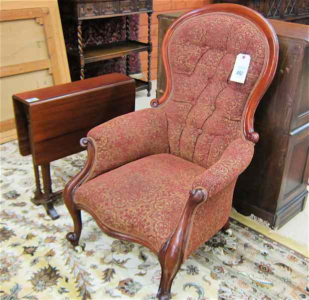 Appraisal: VICTORIAN MAHOGANY ARMCHAIR AND PEMBROKE TEA TABLE English late th