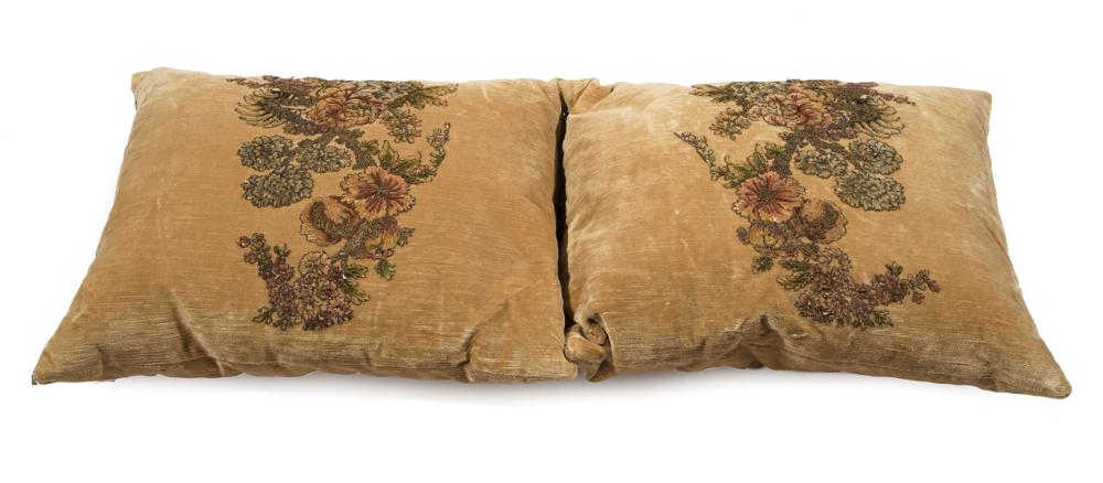 Appraisal: Pair of Fawn Linen Velvet Pillows with French Chenille and