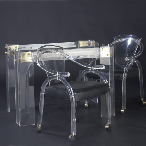 Appraisal: LUCITE Three pieces game table with glass top and brass