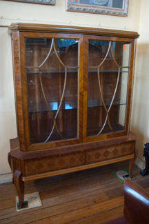 Appraisal: ROMANIAN MADE TWO DOOR GLAZED INLAID DISPLAY CABINET