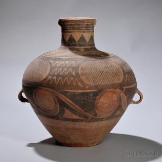 Appraisal: Archaic Earthenware Jar Archaic Earthenware Jar China Banshan-style ovoid with