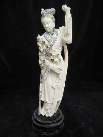 Appraisal: Carved Ivory Figurine of a Lady with flowers '' with