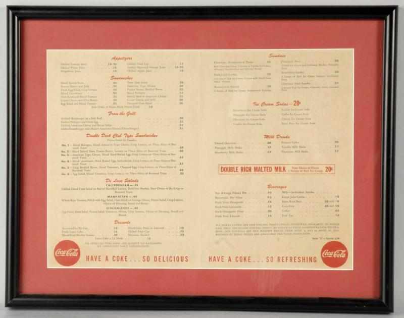 Appraisal: Lot of Assorted Coca-Cola Items Description Nice framed menu s