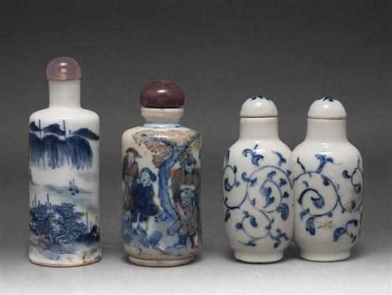 Appraisal: Two Chinese blue and white porcelain snuff bottles and similar