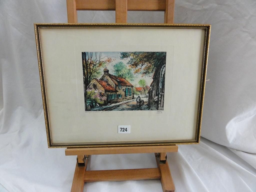 Appraisal: A continental coloured etching after Millet showing a scene at