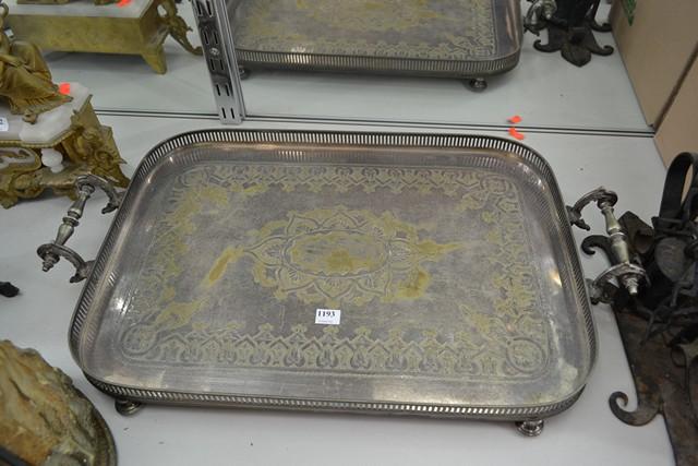 Appraisal: LARGE GALLERY EDGED SILVER PLATE TRAY WORN