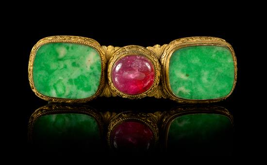 Appraisal: Sale Lot A Jadeite and Pink Tourmaline Inset Gilt Bronze