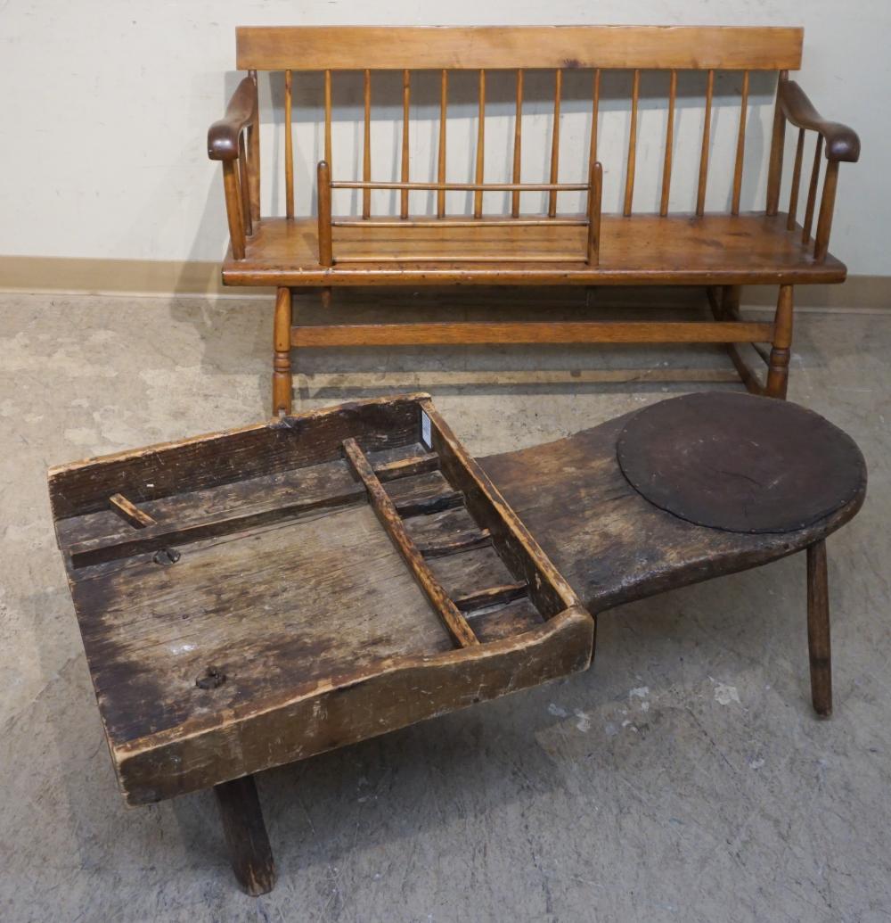 Appraisal: AMERICAN PINE ROCKING CHILD'S BENCH AND A COBBLER'S BENCHAmerican Pine