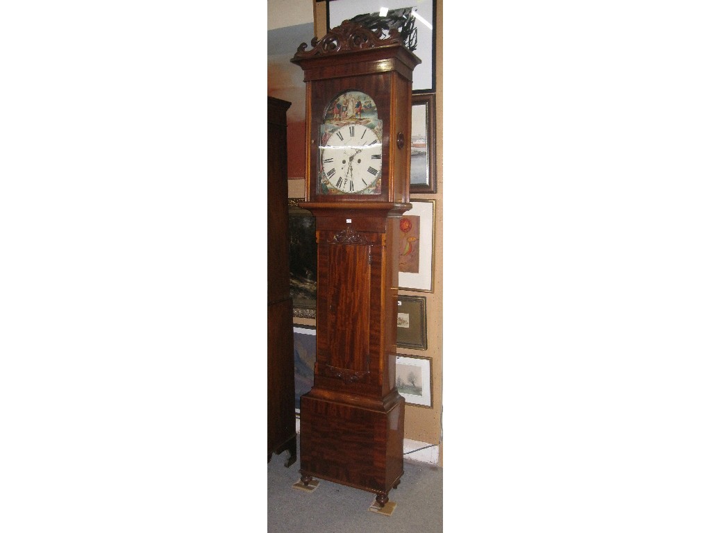 Appraisal: Mahogany longcase clock with painted face and two subsidiary dials