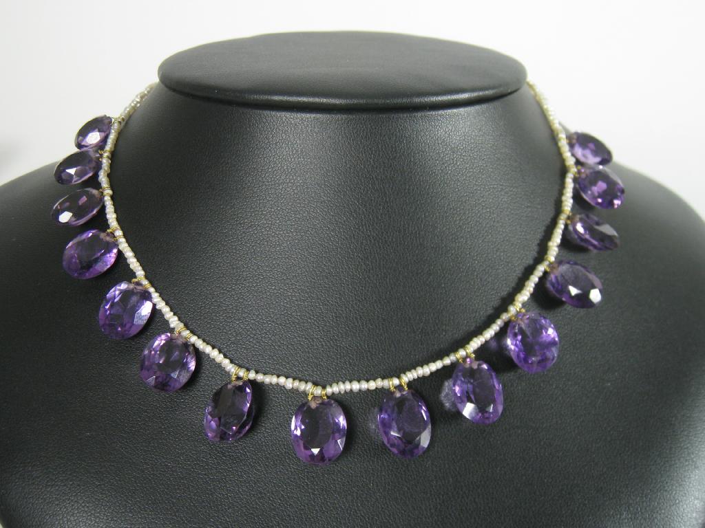 Appraisal: An Edwardian Seed Pearl and Amethyst Fringe Necklace the seed